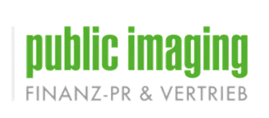 Logo von public imaging: grüne Wortmarke mit dem Zusatz „Finanz-PR & Vertrieb“